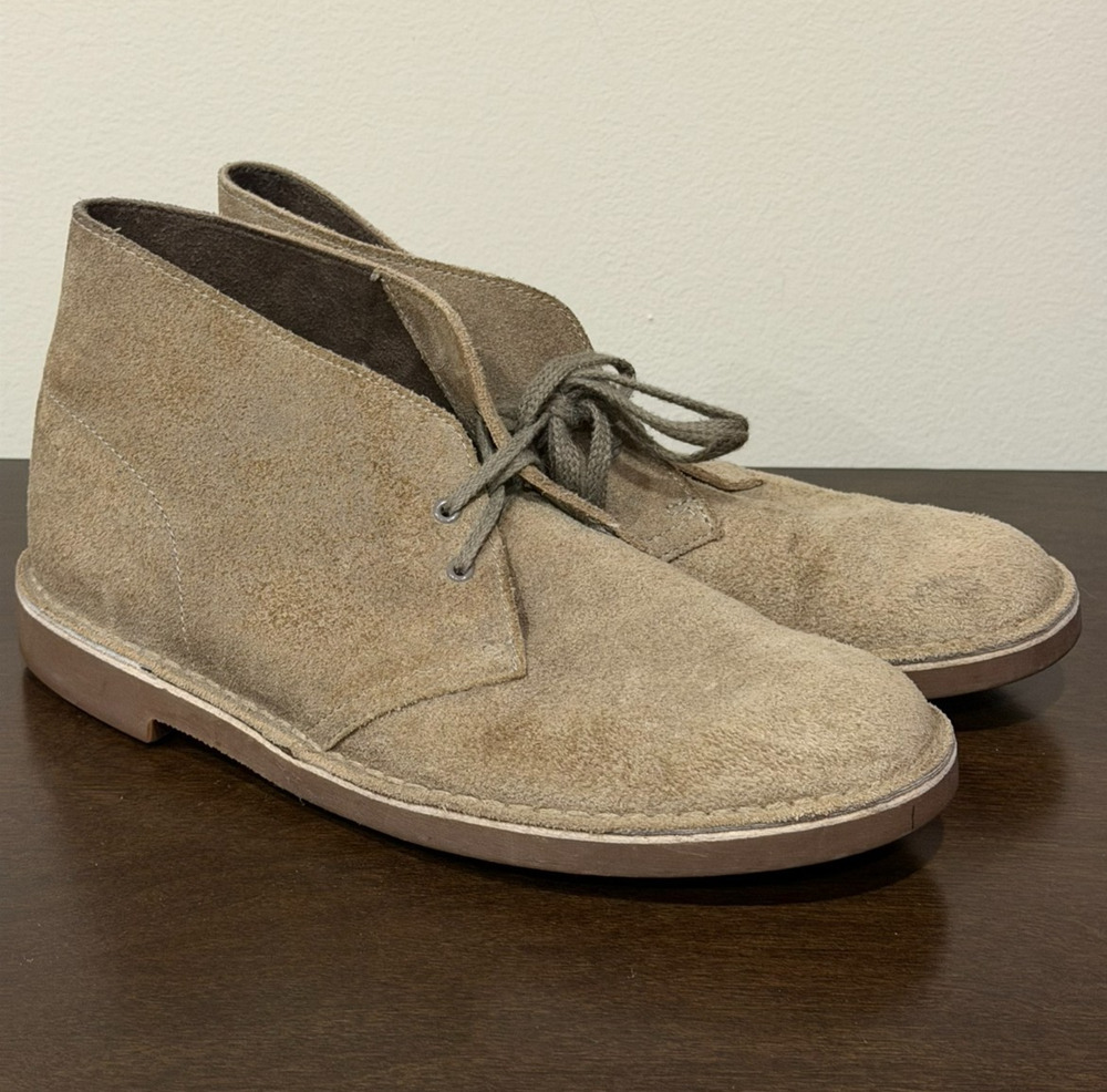 Clarks Suede Chukka Desert Boots Men's 9.5 Ankle Leather Tan Taupe Bushacre 2